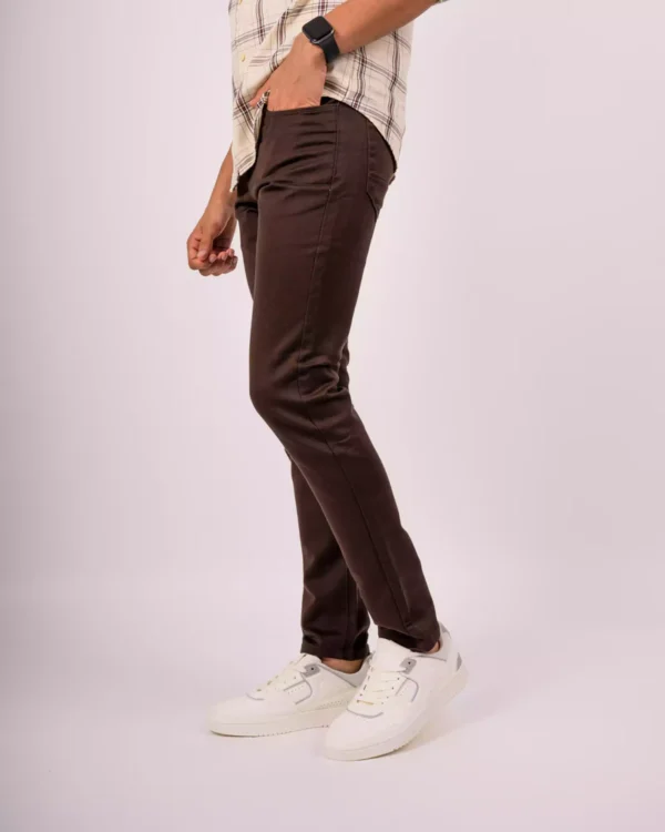 Buyermarket Chocolate Brown Plain Denim Trousers