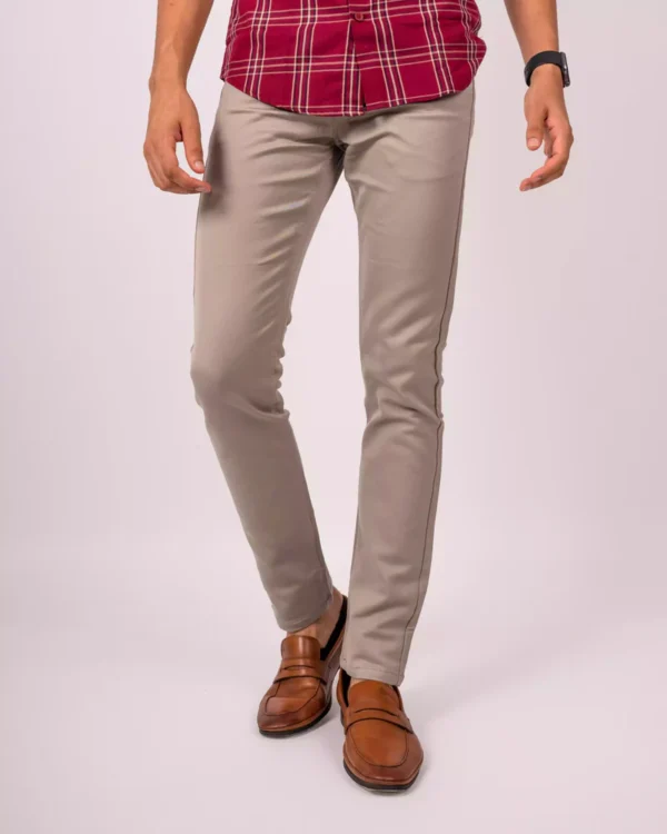 Buyermarket Light Beige Plain Denim Trousers - Image 2