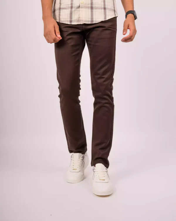 Buyermarket Chocolate Brown Plain Denim Trousers - Image 2